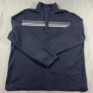 Banana Republic Sweater Mens XL Navy Blue Striped Mock Neck Quarter Zip Pullover